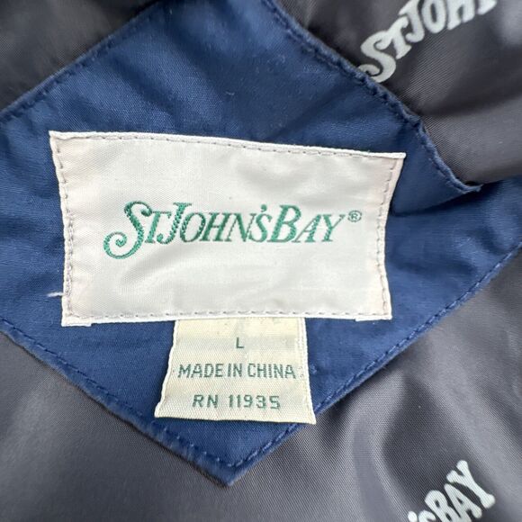 VTG St Johns Bay Mens Down Puffer Vest Size Large Blue Quilted Down Insulated - Picture 11 of 16